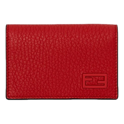 Red Grained Leather Baguette Logo Card Case Wallet