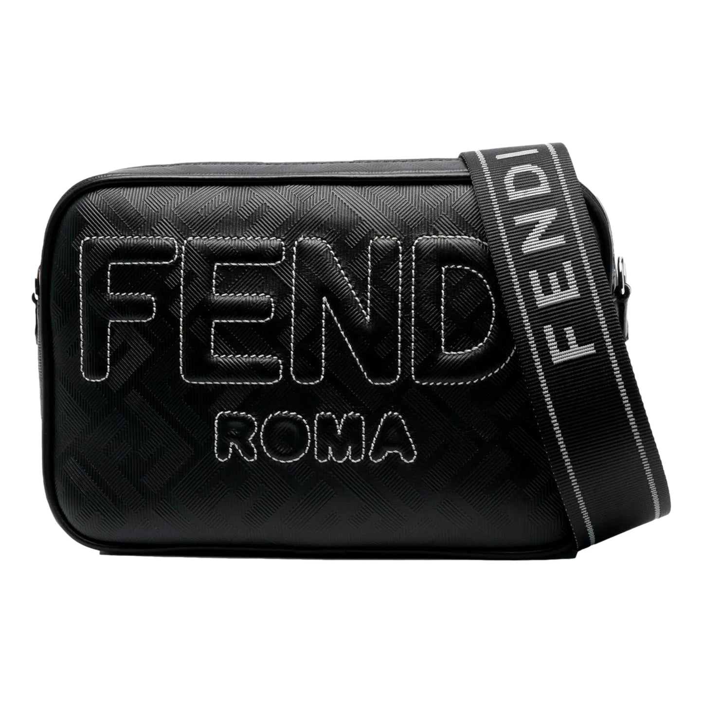 Roma Black Shadow Leather PVC Camera Crossbody Bag