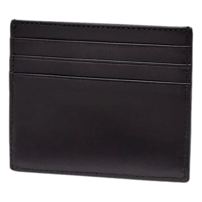 Roma Black Calfskin Leather Embossed Logo Card Case Wallet