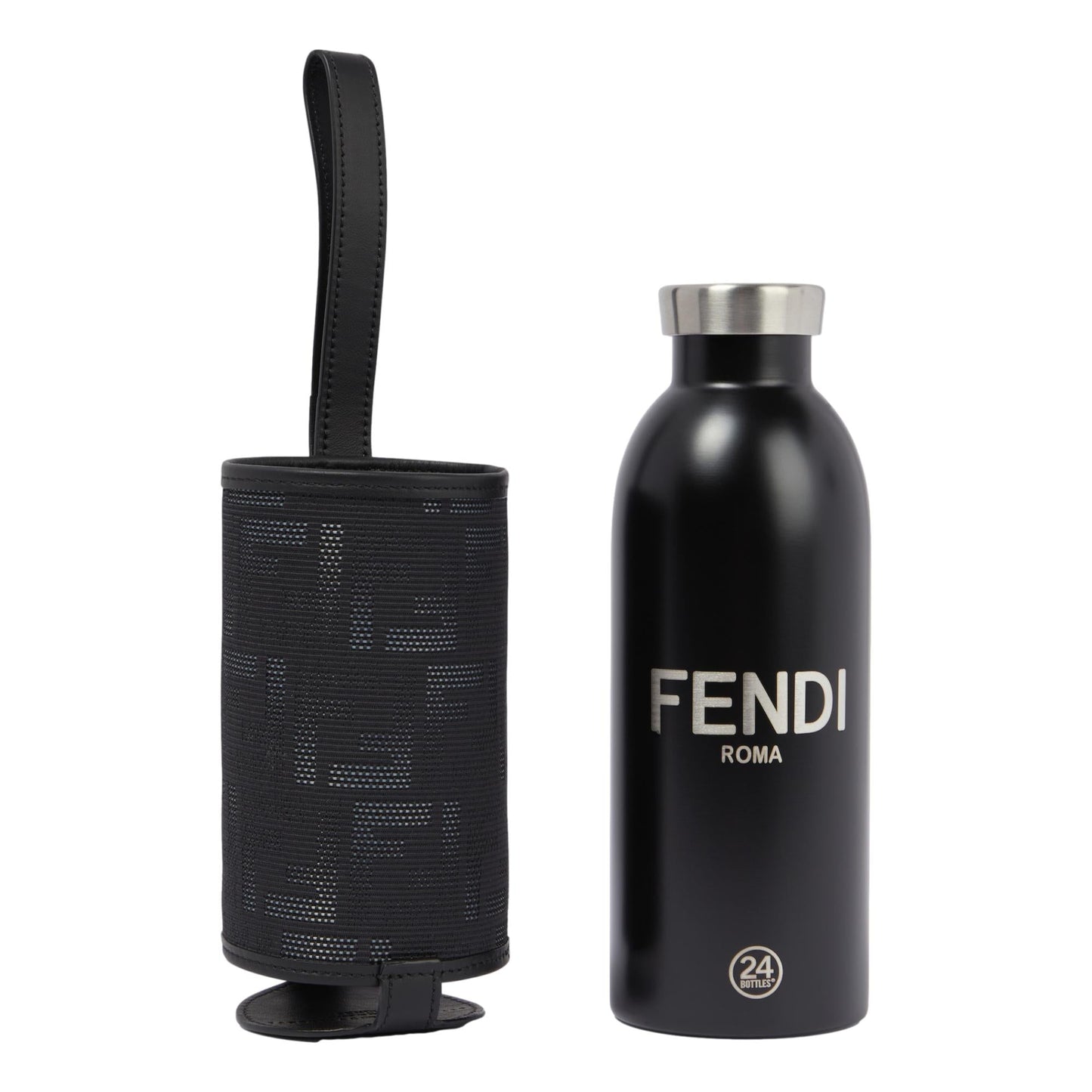 Roma Black Steel Bottle and FF Woven Canvas Holder Set