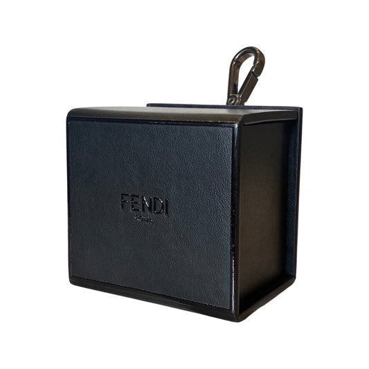 Roma Mini Box Black Leather Key Ring Charm