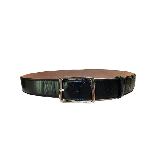 Silver Buckle Smooth Black Calf Leather Belt 100