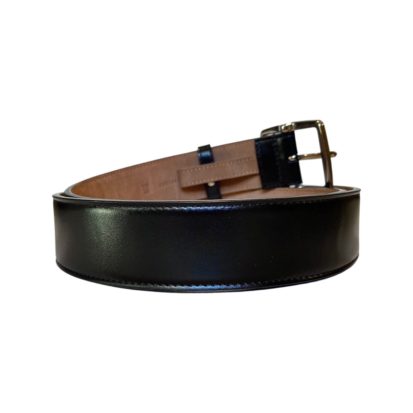 Silver Buckle Smooth Black Calf Leather Belt 100