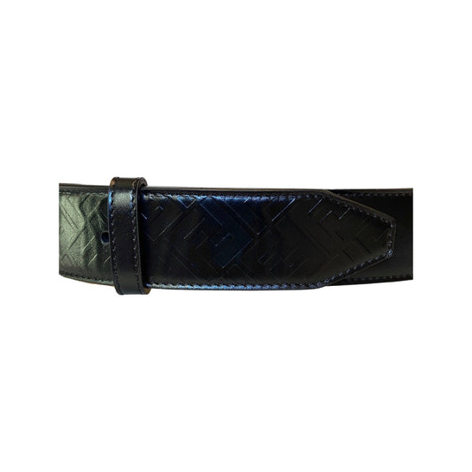 Silver Buckle Smooth Black Calf Leather Belt 100