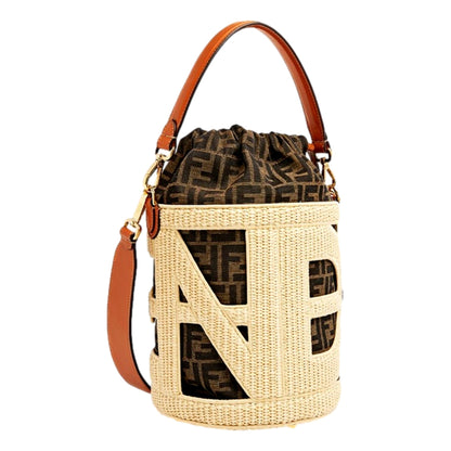 Step Out Straw and Canvas Medium Shoulder Bucket Bag