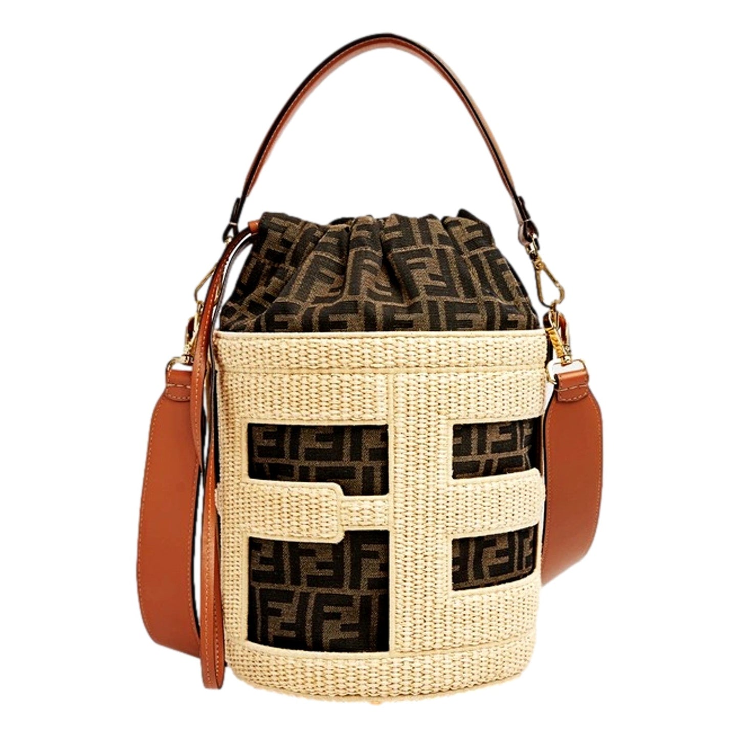 Step Out Straw and Canvas Medium Shoulder Bucket Bag