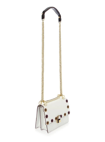 Kan I White Multi Color Flowers Leather Chain Bag