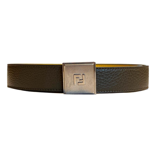 Mens Yellow Brown Reversible Grained Leather Belt 100