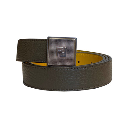 Mens Yellow Brown Reversible Grained Leather Belt 100