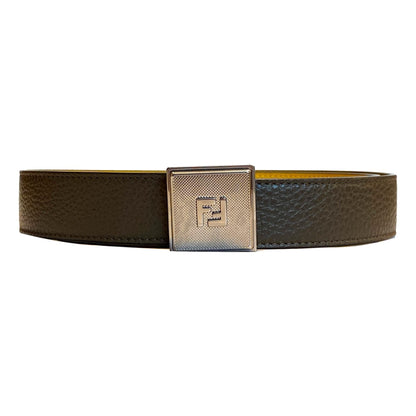 Mens Yellow Brown Reversible Grained Leather Belt 95