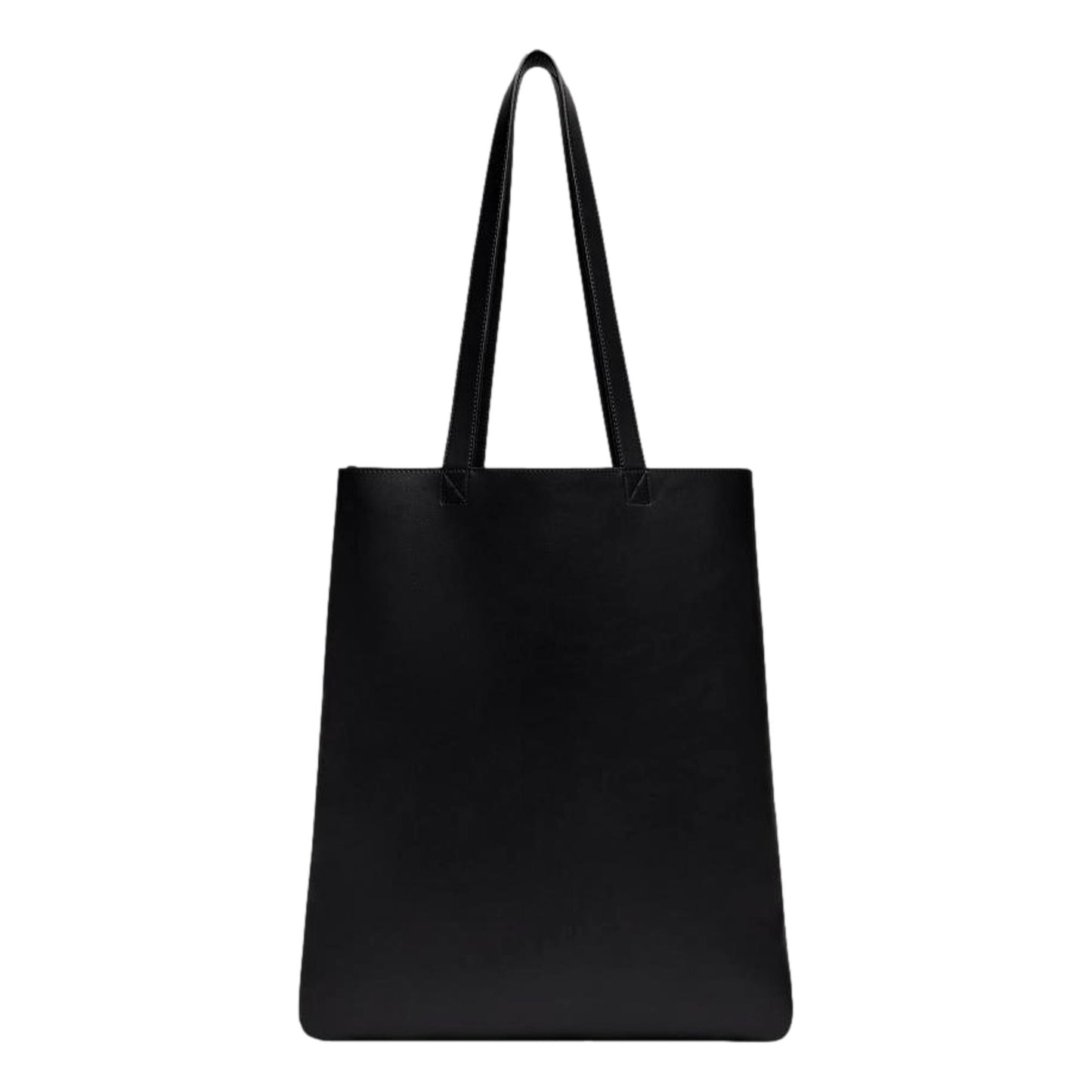 Roma Embossed Logo Black Calf Leather Large Shopping Tote Bag