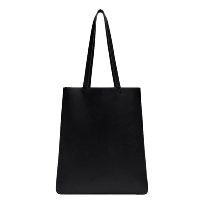 Roma Embossed Logo Black Calf Leather Large Shopping Tote Bag