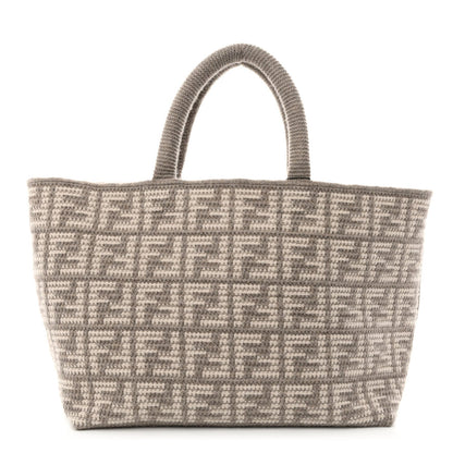 FF Tortora Gray Knitted Cashmere Wool Large Shopper Tote Bag