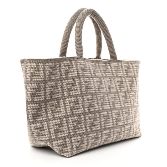 FF Tortora Gray Knitted Cashmere Wool Large Shopper Tote Bag