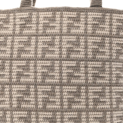 FF Tortora Gray Knitted Cashmere Wool Large Shopper Tote Bag