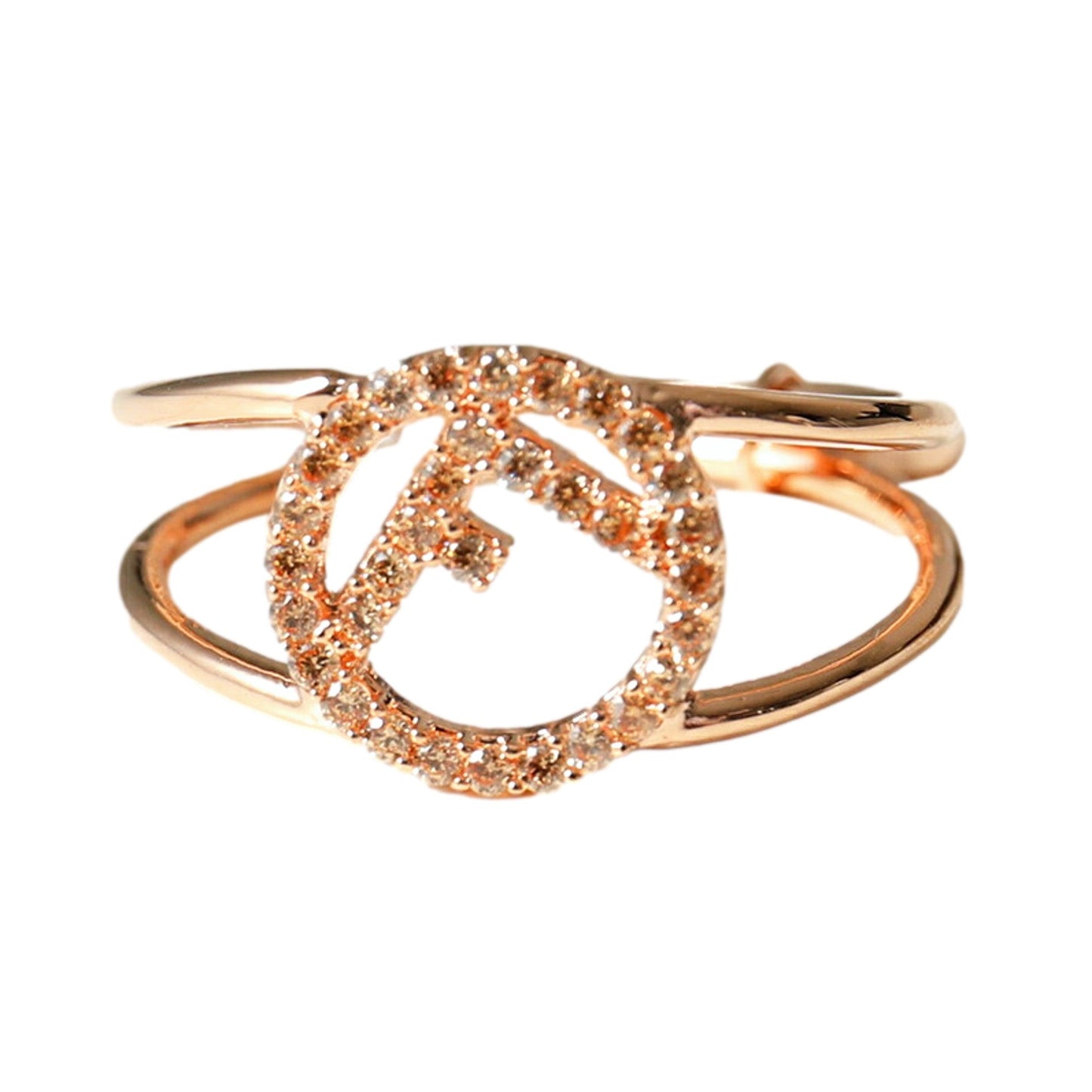 F is Circle Logo Crystal Ring Rose Gold Metal Size Large