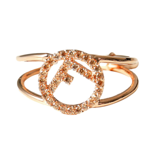 F is Circle Logo Crystal Ring Rose Gold Metal Size Medium