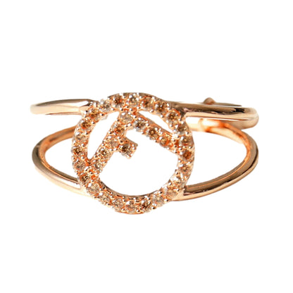 F is Circle Logo Crystal Ring Rose Gold Metal Size Small