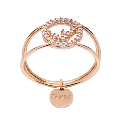 F is Circle Logo Crystal Ring Rose Gold Metal Size Medium