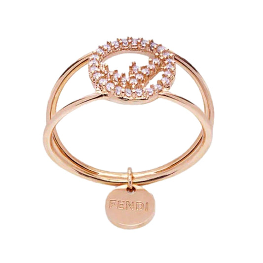 F is Circle Logo Crystal Ring Rose Gold Metal Size Medium