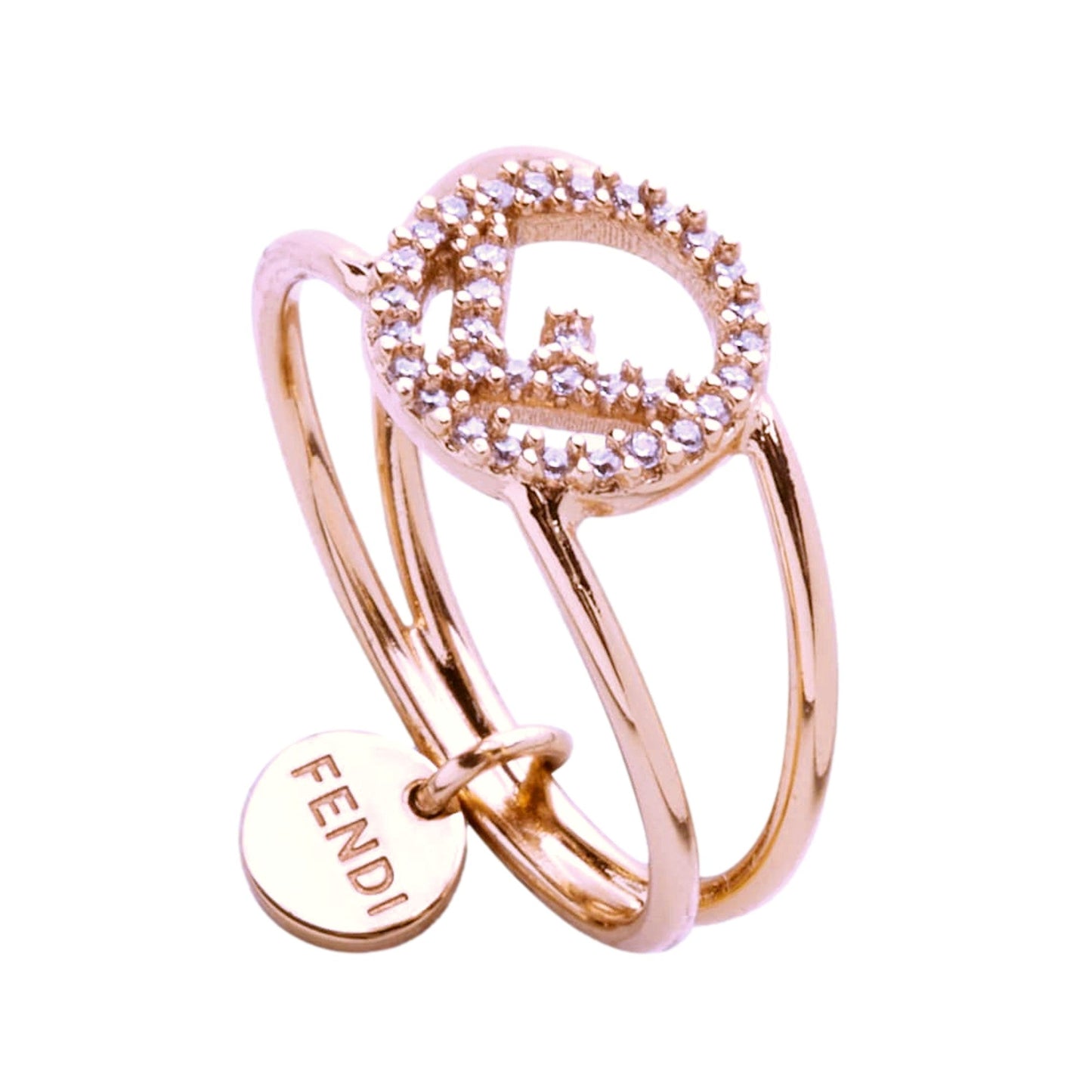 F is Circle Logo Crystal Ring Rose Gold Metal Size Medium