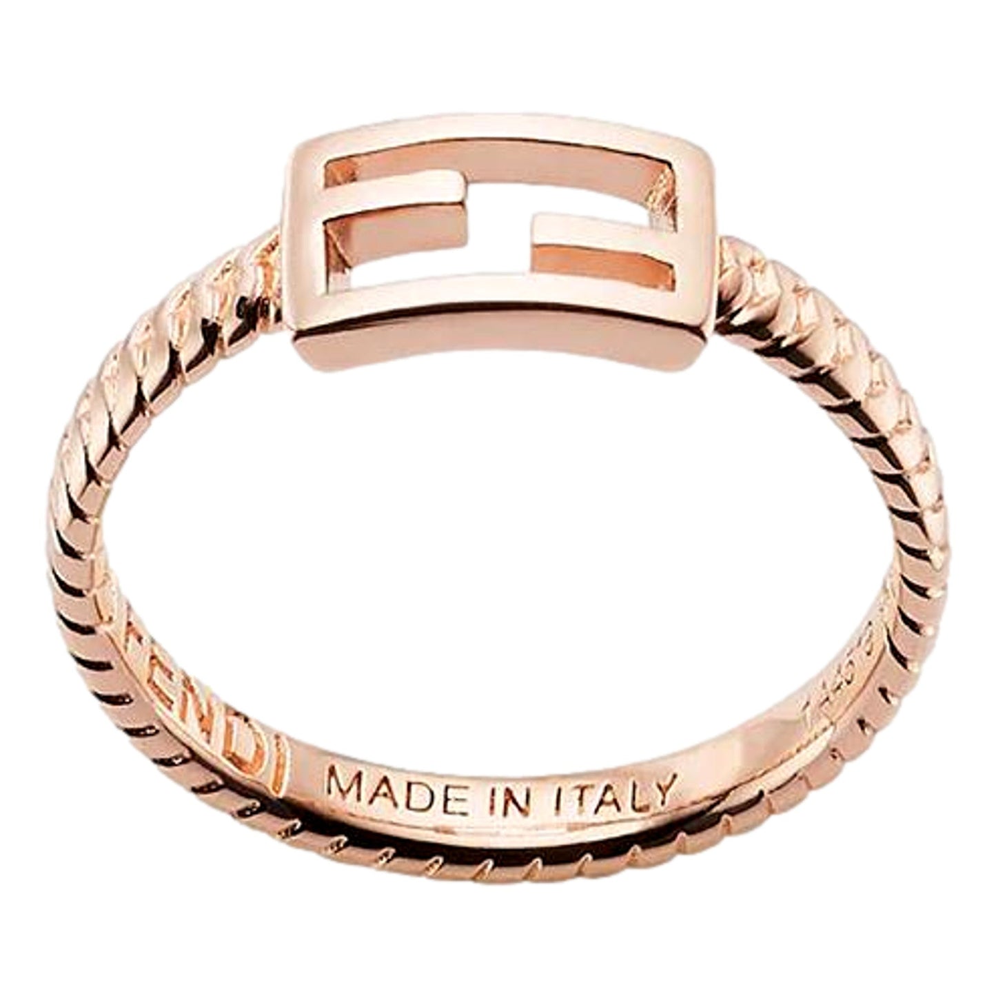 Baguette FF Logo Ring Rose Gold Twist Metal Band Size Large