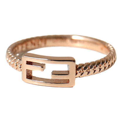 Baguette FF Logo Ring Rose Gold Twist Metal Band Size Large