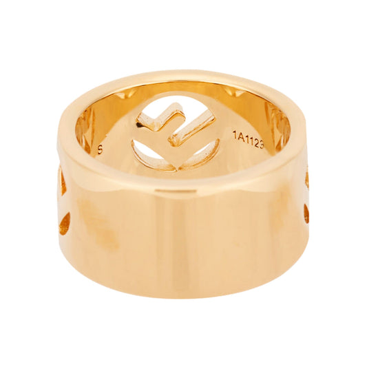 F is Logo Ring Wide Band Crystal Gold Metal Size Medium