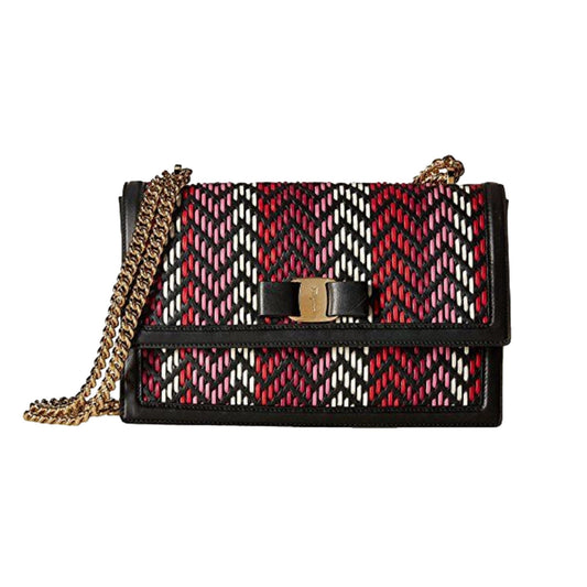 Ginny Multi Pink and Red Plaited Calf Leather Shoulder Bag