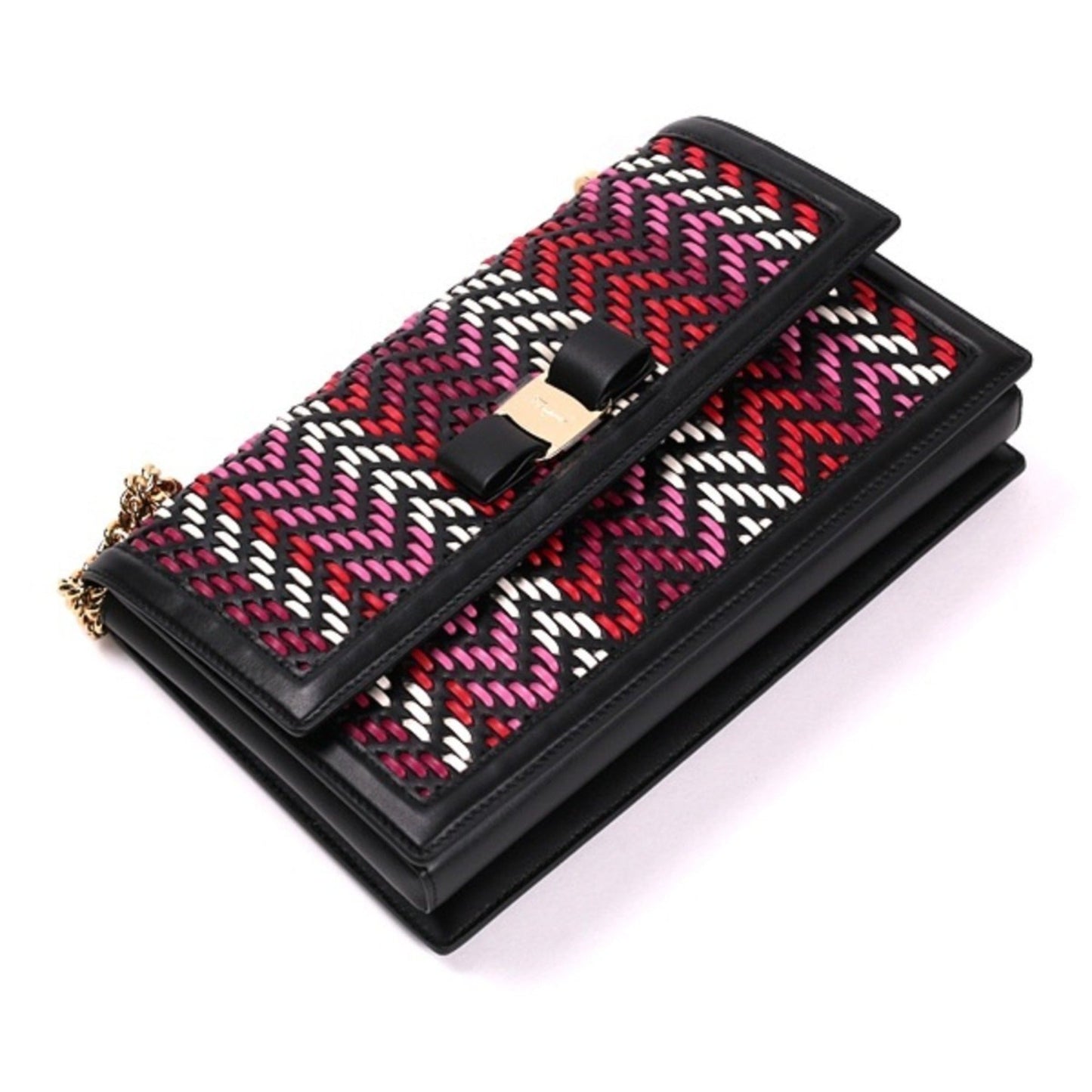 Ginny Multi Pink and Red Plaited Calf Leather Shoulder Bag