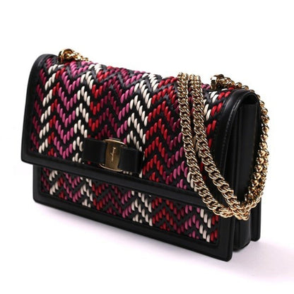 Ginny Multi Pink and Red Plaited Calf Leather Shoulder Bag