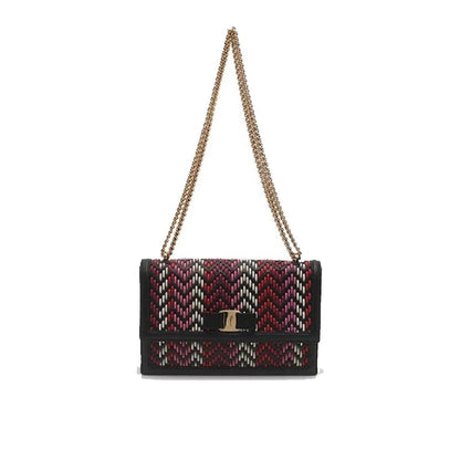 Ginny Multi Pink and Red Plaited Calf Leather Shoulder Bag