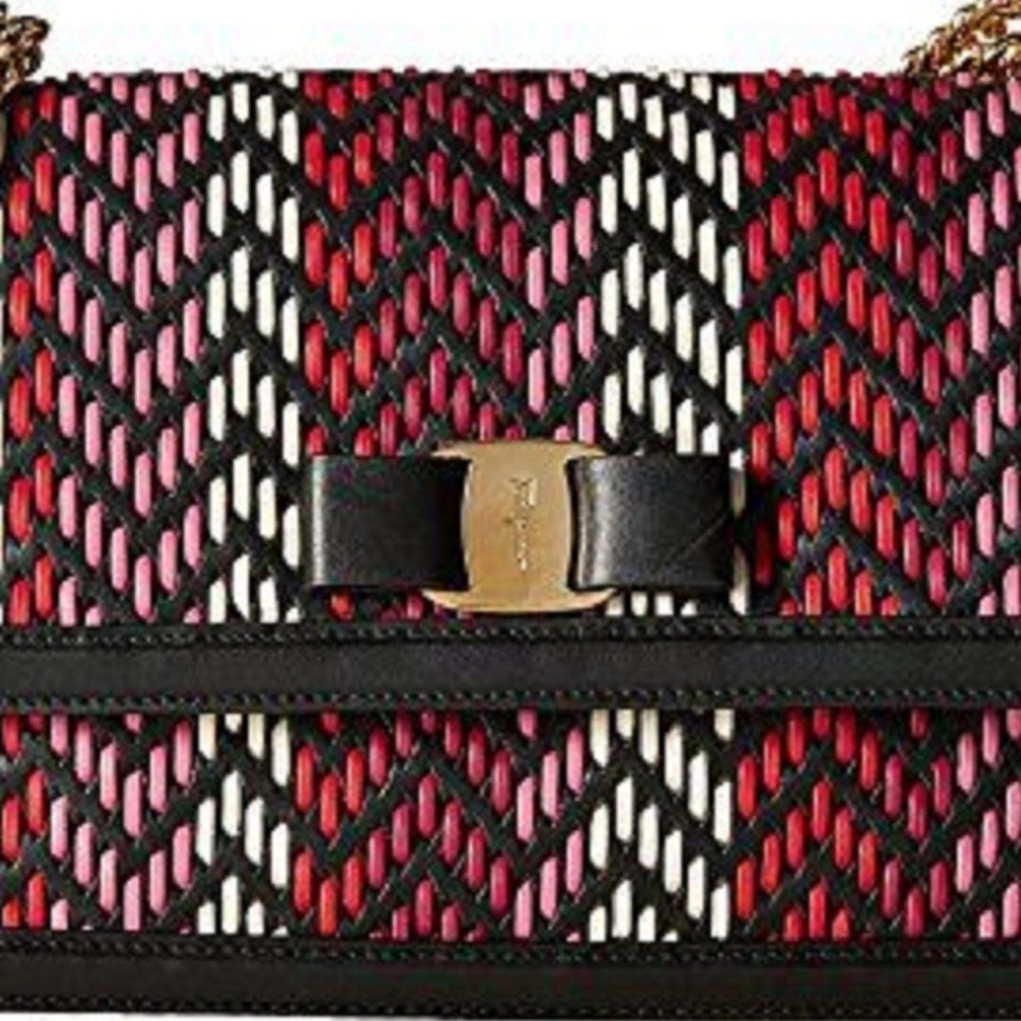 Ginny Multi Pink and Red Plaited Calf Leather Shoulder Bag