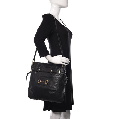 1955 Morsetto Leather Horsebit Drawstring Black Bucket Bag