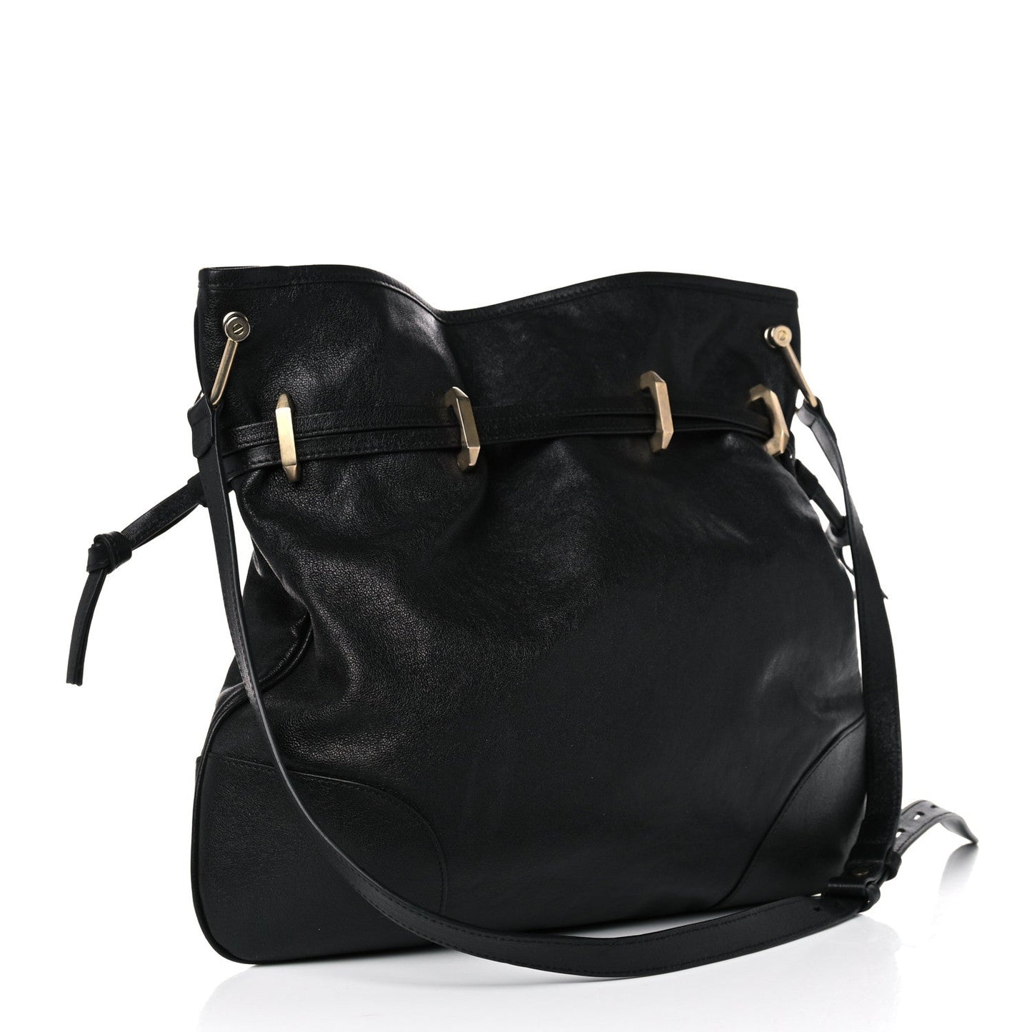 1955 Morsetto Leather Horsebit Drawstring Black Bucket Bag