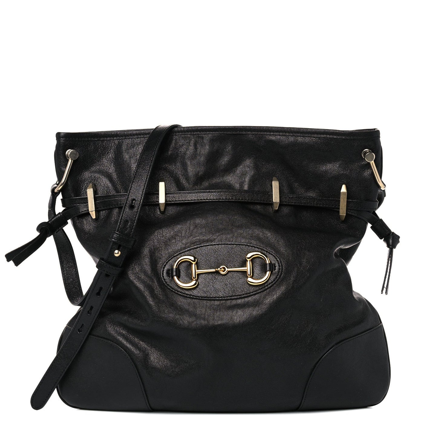 1955 Morsetto Leather Horsebit Drawstring Black Bucket Bag