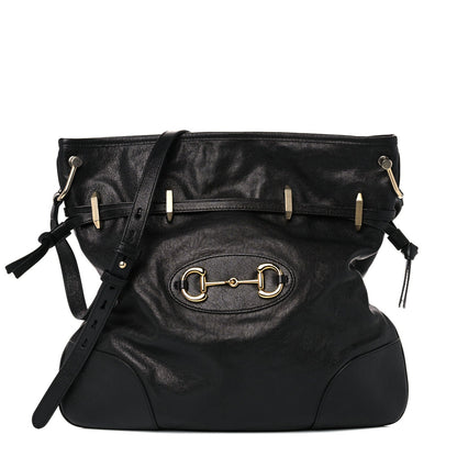 1955 Morsetto Leather Horsebit Drawstring Black Bucket Bag