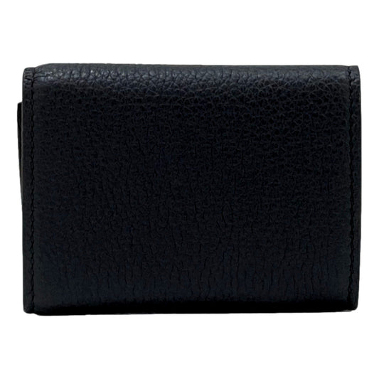 Embossed Logo Mini Tri-Fold Wallet Black Pebbled Leather