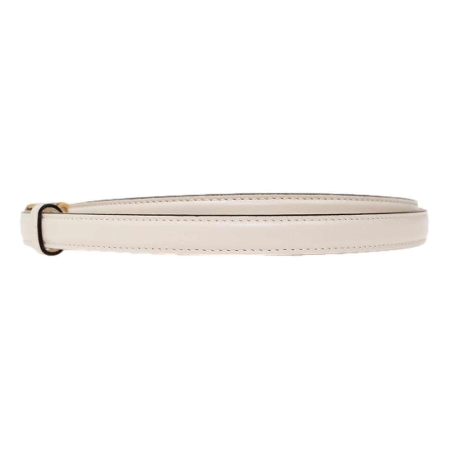 Cream Leather Belt with Metal Gold Logo Lettering Size 80