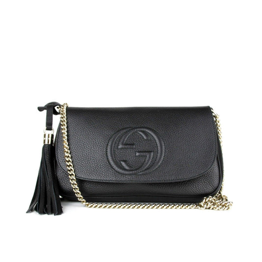 Soho Disco GG Black Calf Leather Tassel Chain Crossbody Bag