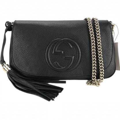 Soho Disco GG Black Calf Leather Tassel Chain Crossbody Bag