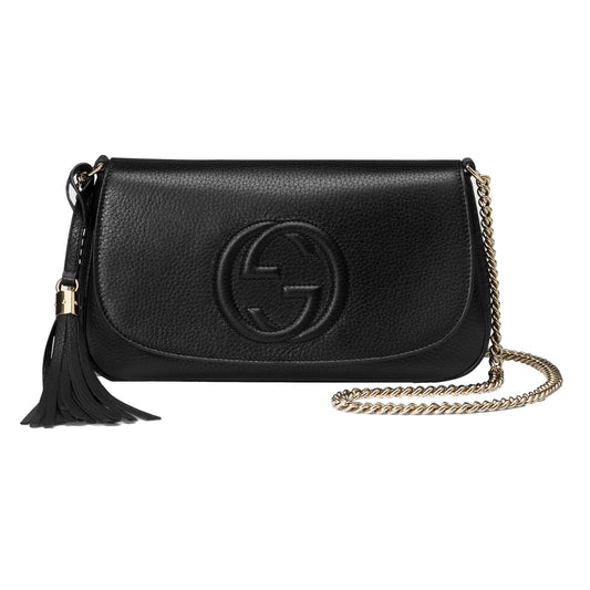 Soho Disco GG Black Calf Leather Tassel Chain Crossbody Bag