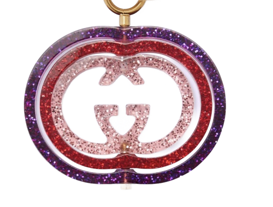 Interlocking G Purple and Red Glitter Keychain Handbag Charm