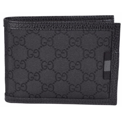 Men's Black Nylon GG Web Tab Trifold Passcase ID Wallet