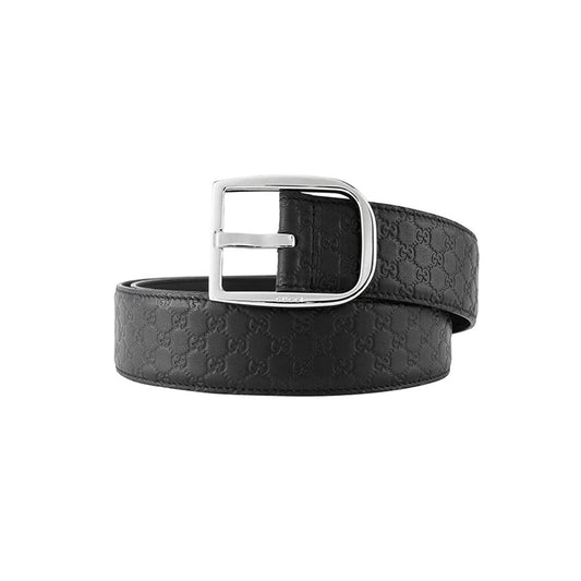 Mens Micro GG Black Calf Leather Silver Buckle Belt Size 95/38