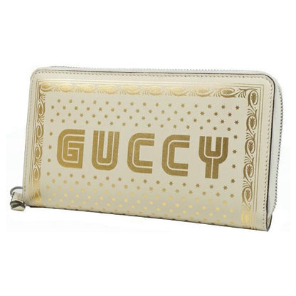 Sega Guccy Stars White Moon Gold Zipper Leather Wallet