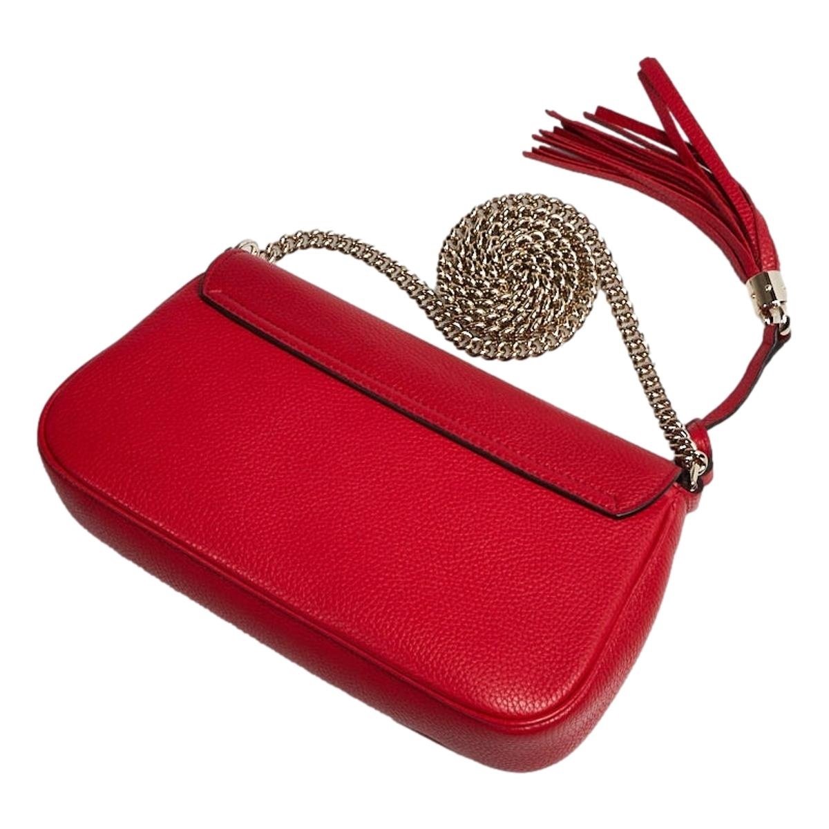 Soho Disco GG Tassel Chain Crossbody Flap Leather Bag Red