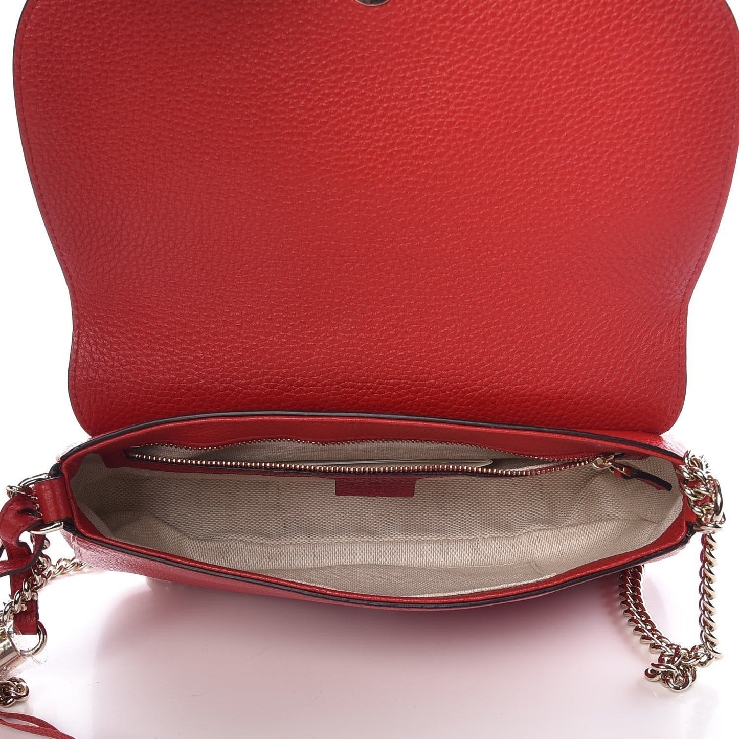 Soho Disco GG Tassel Chain Crossbody Flap Leather Bag Red