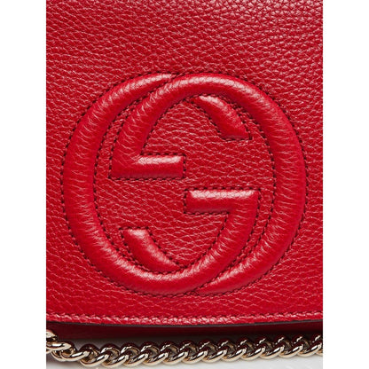 Soho Disco GG Tassel Chain Crossbody Flap Leather Bag Red