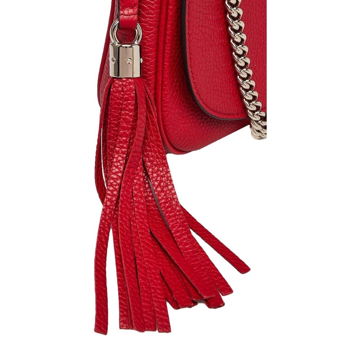 Soho Disco GG Tassel Chain Crossbody Flap Leather Bag Red